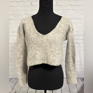 Free People Womens Cropped Sweater, Alpaca Wool-Blend, Gray,Long Sleeve, Medium